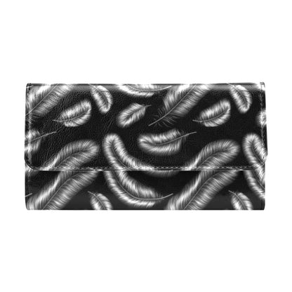 Feather Black White Design Print Women's Trifold Wallet