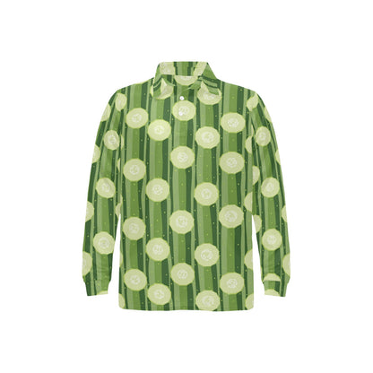 Cucumber Pattern Print Design CC03 Long Sleeve Polo Shirt For Men's
