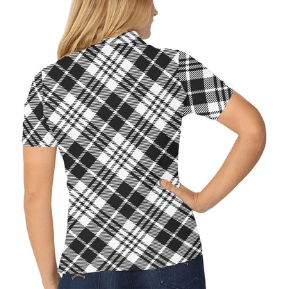 Plaid Black White Pattern Print Design A02 Women's Polo Shirt