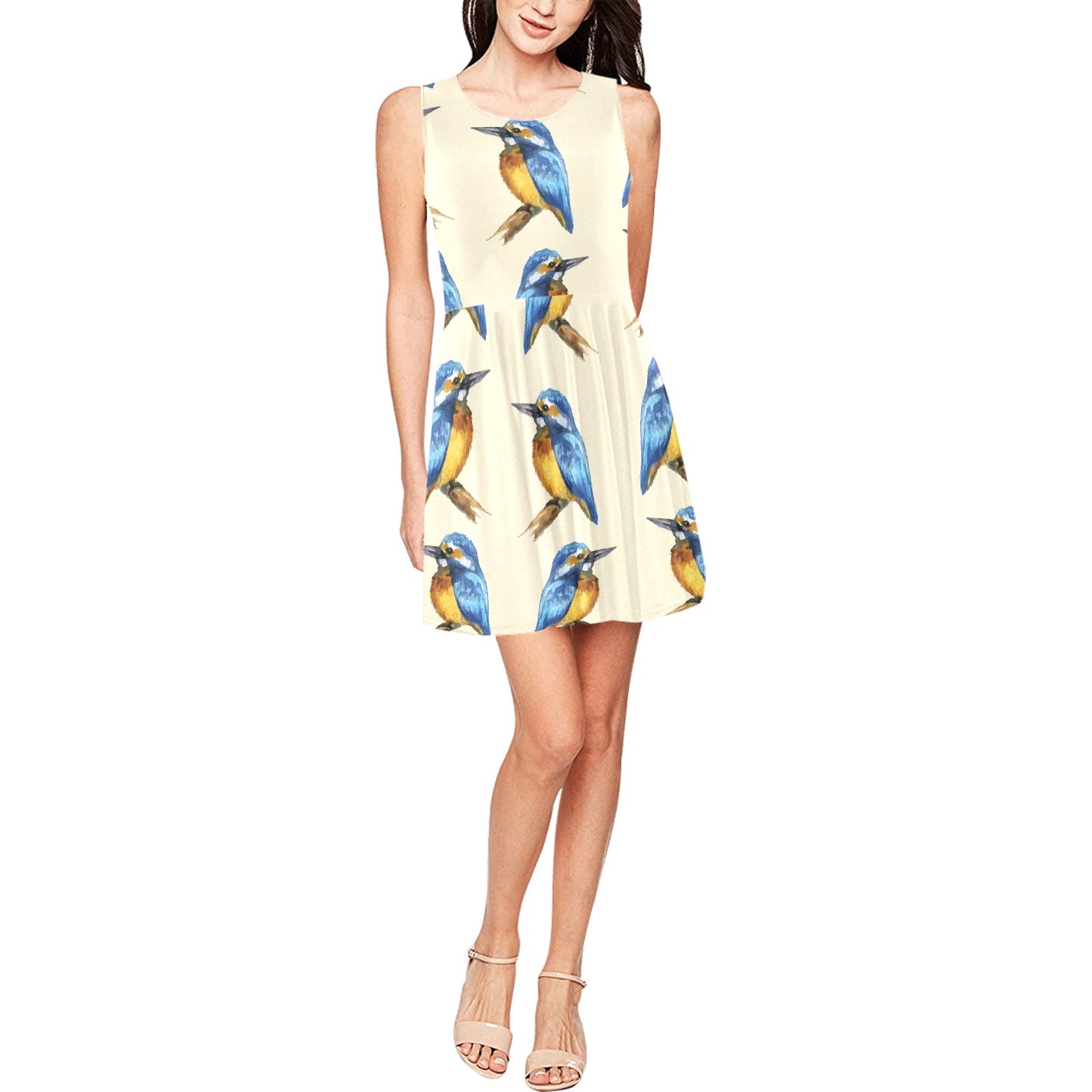 Kingfisher Pattern Print Design 01 Sleeveless Dress