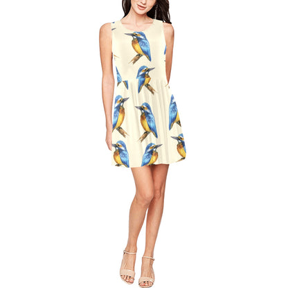 Kingfisher Pattern Print Design 01 Sleeveless Dress