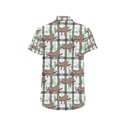 Sloth Print Design LKS301 Men Short Sleeve Button Up Shirt