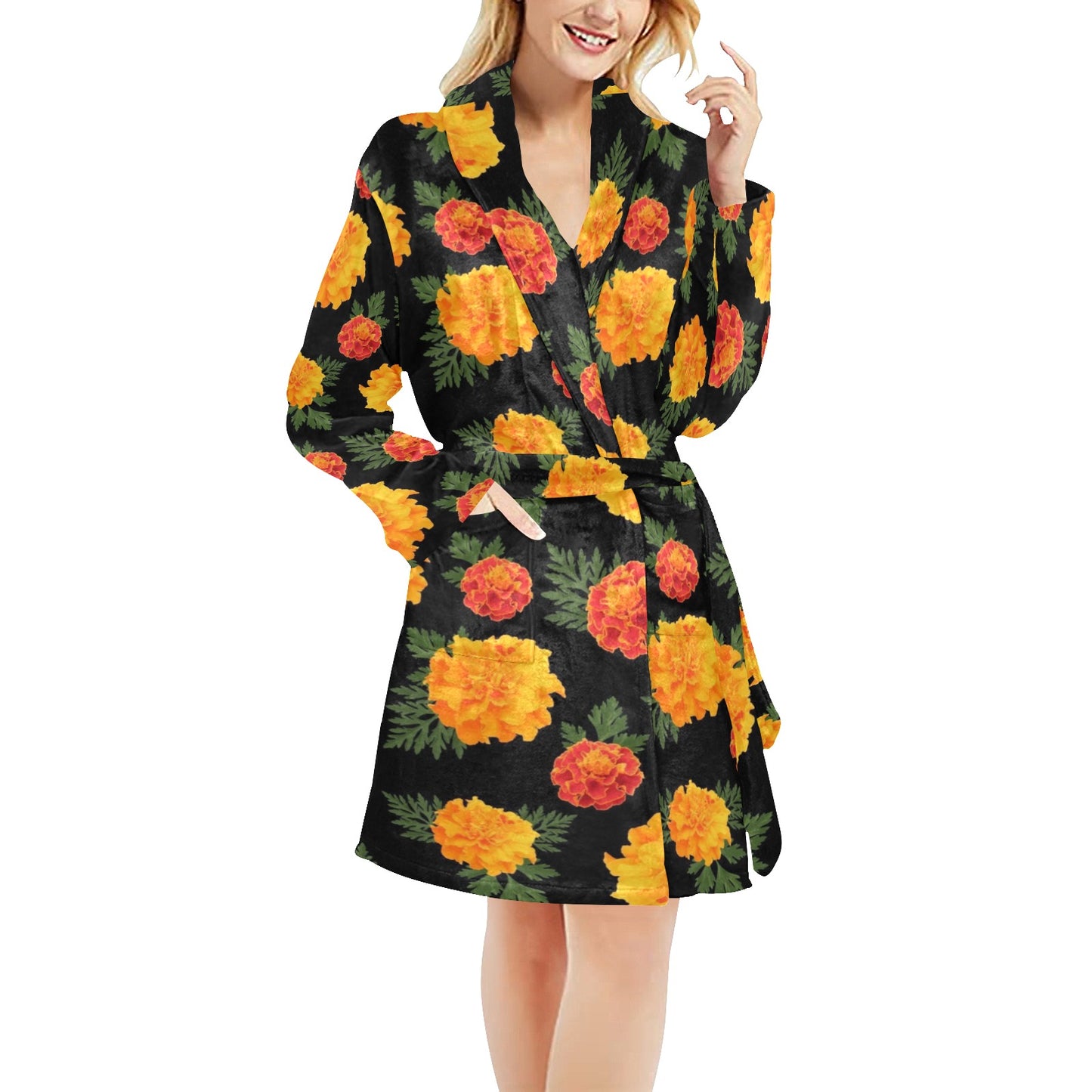 Marigold Pattern Print Design MR05 Women's Fleece Robe