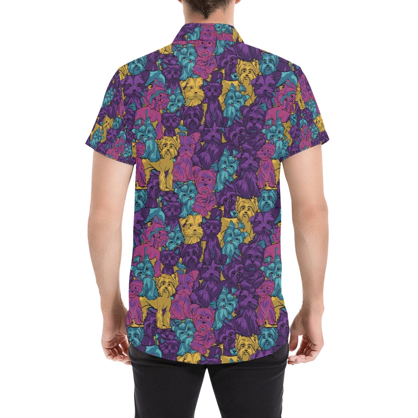 Yorkshire Terriers Print Design LKS3010 Men Short Sleeve Button Up Shirt