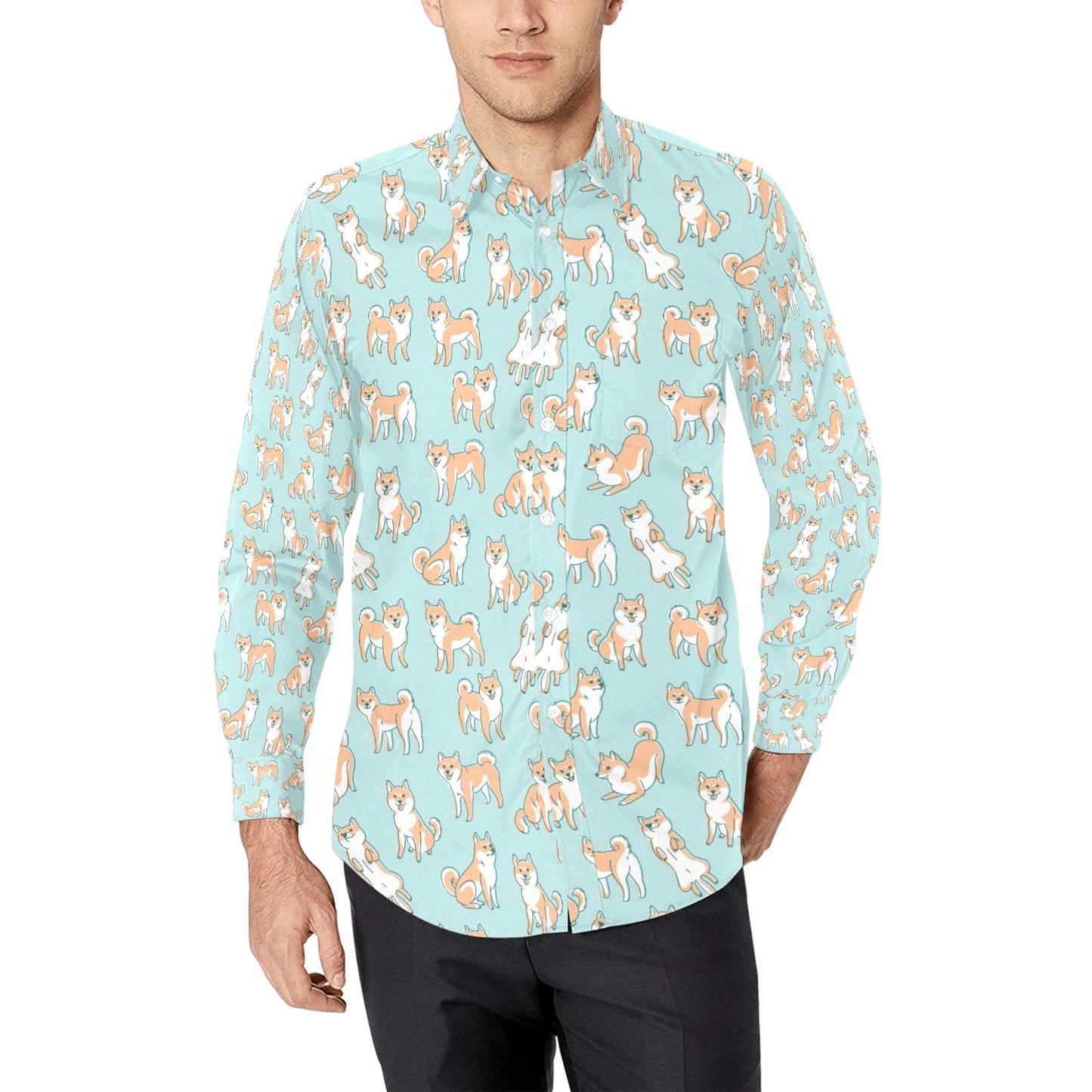 Shiba Inu Print Design LKS304 Men's Long Sleeve Dress Shirt
