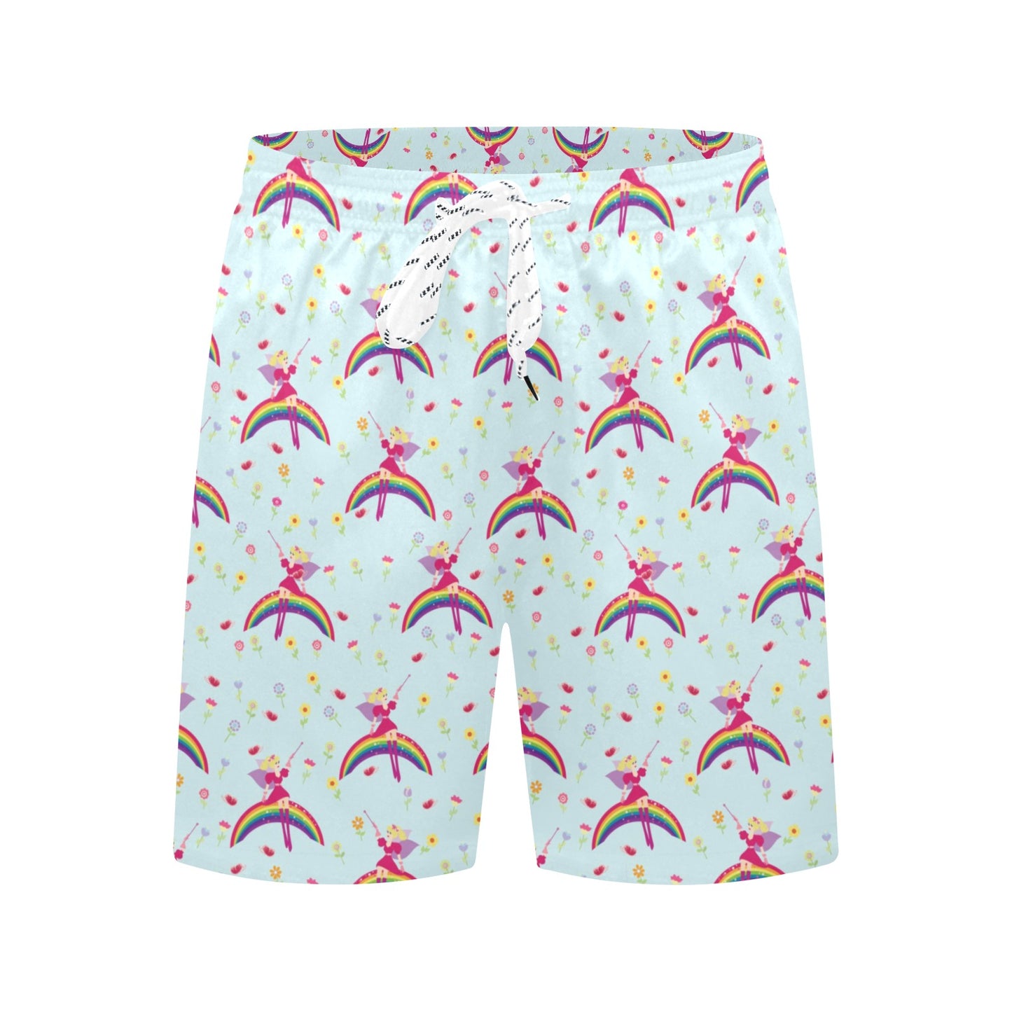 Fairy with Rainbow Print Pattern Men's Swim Trunks Beach Shorts