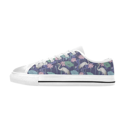 Water Lily Print Design LKS306 Women's White Low Top Shoes