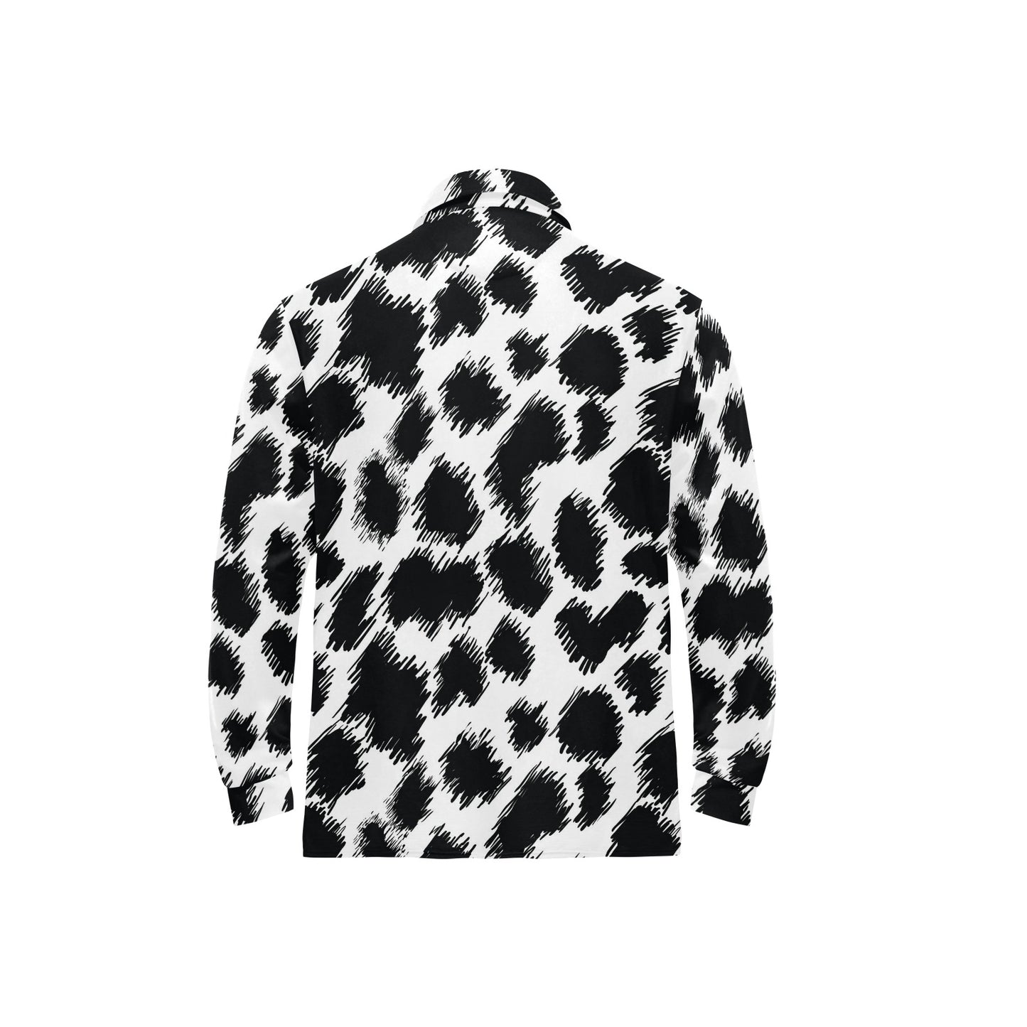 Cheetah Black Print Pattern Long Sleeve Polo Shirt For Men's