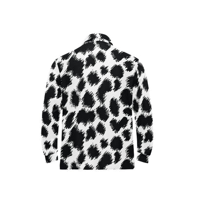 Cheetah Black Print Pattern Long Sleeve Polo Shirt For Men's
