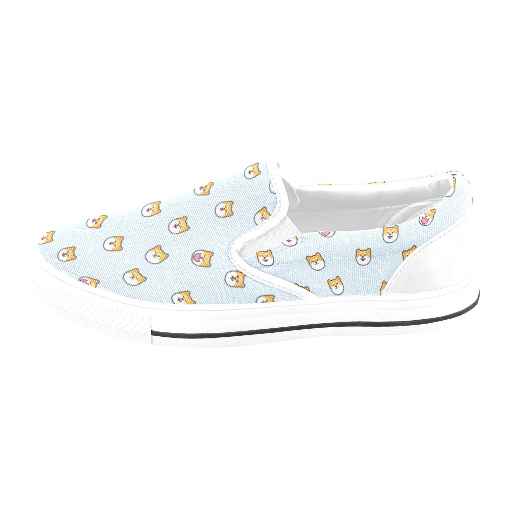Shiba Inu Print Design LKS3012 White Slip Ons Canvas Women's Shoes