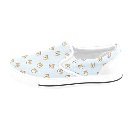 Shiba Inu Print Design LKS3012 White Slip Ons Canvas Women's Shoes