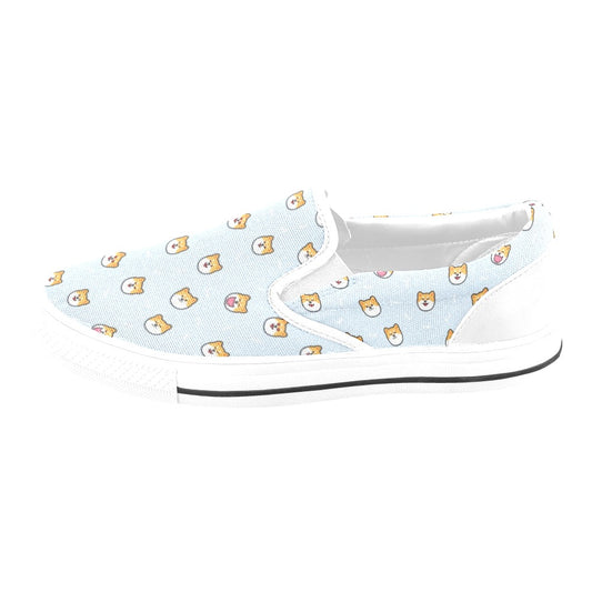 Shiba Inu Print Design LKS3012 White Slip Ons Canvas Women's Shoes