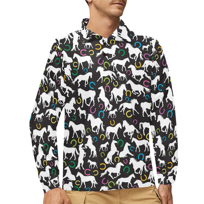 Horse Hoof Colorful Print Design LKS301 Long Sleeve Polo Shirt For Men's