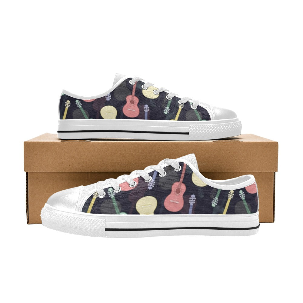 Acoustic Guitar Print Design LKS401 Women's White Low Top Shoes