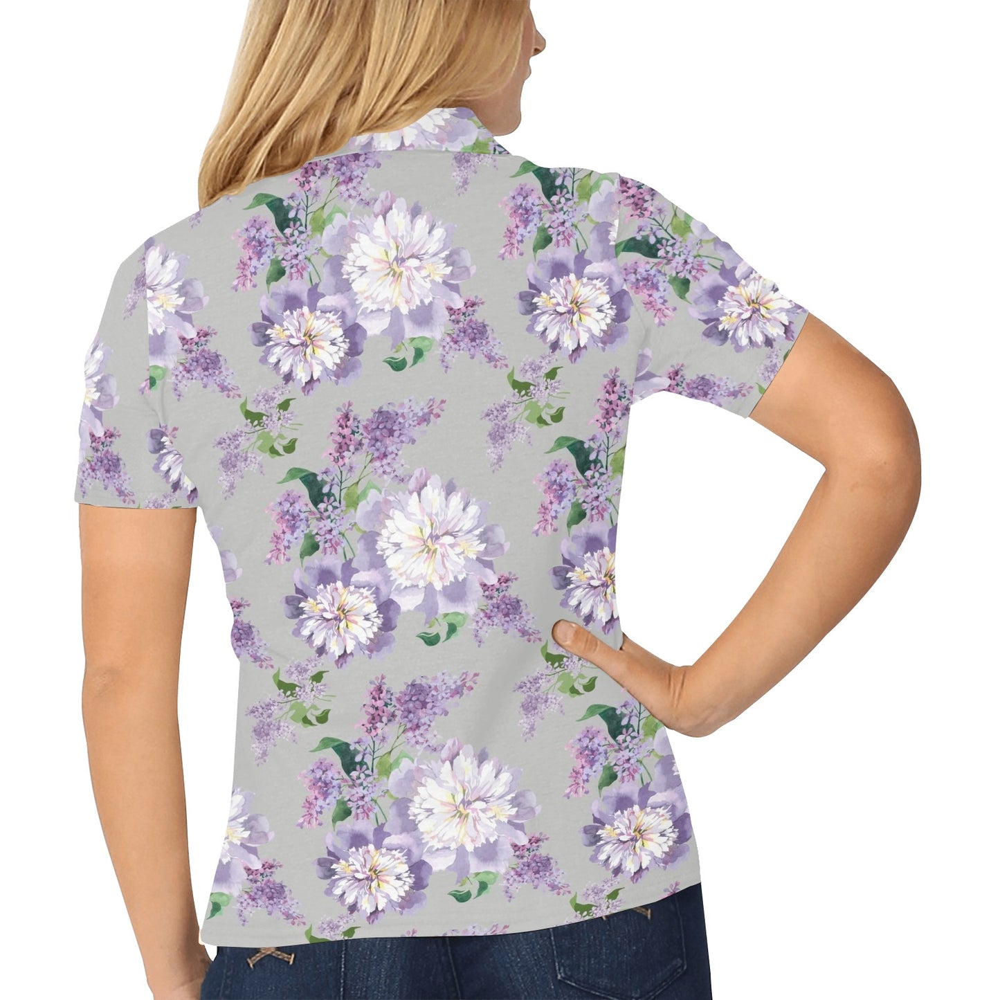 Lilac Pattern Print Design LI07 Women's Polo Shirt