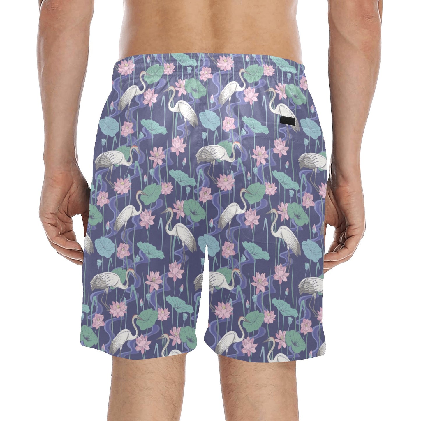 Water Lily Print Design LKS306 Men's Swim Trunks Beach Shorts