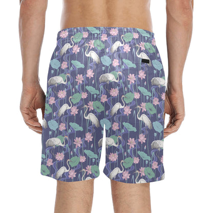Water Lily Print Design LKS306 Men's Swim Trunks Beach Shorts
