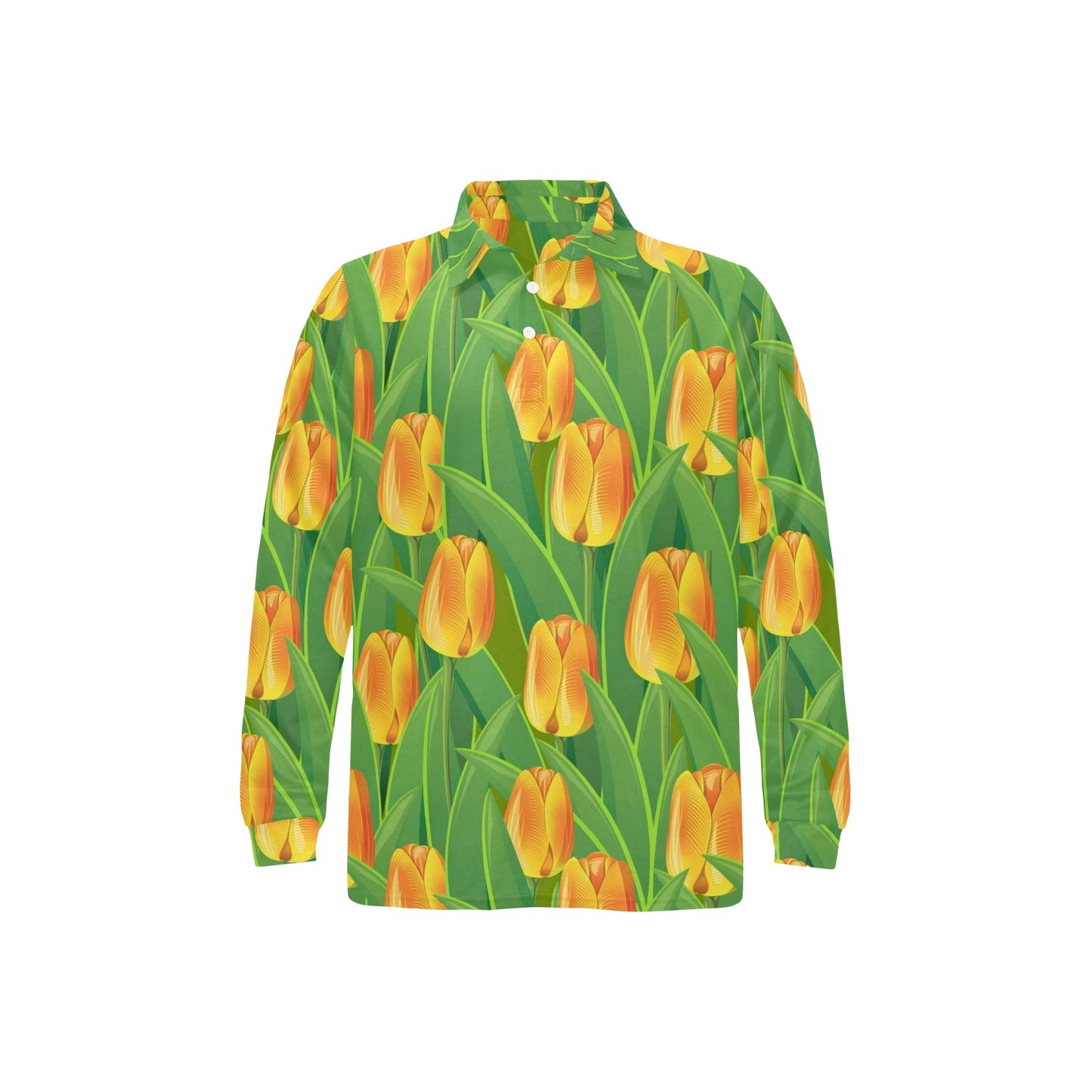 Tulip Orange Pattern Print Design TP07 Long Sleeve Polo Shirt For Men's