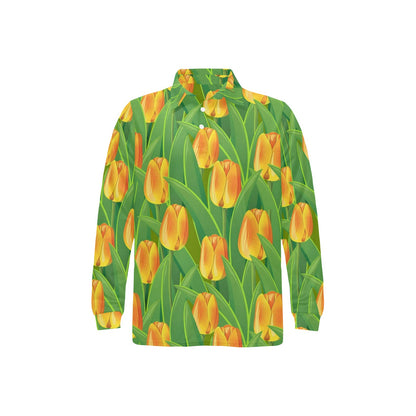 Tulip Orange Pattern Print Design TP07 Long Sleeve Polo Shirt For Men's