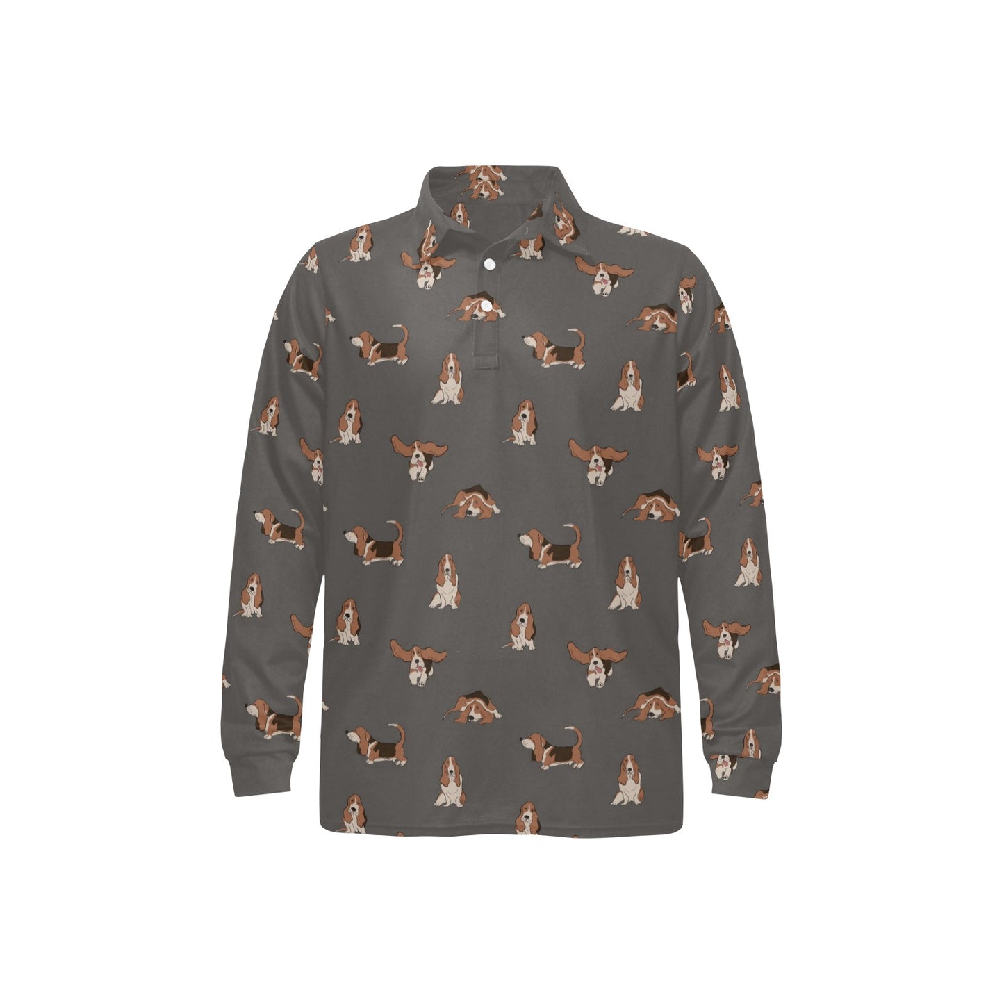 Basset Hound Pattern Print Design 03 Long Sleeve Polo Shirt For Men's