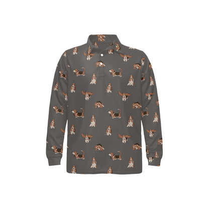 Basset Hound Pattern Print Design 03 Long Sleeve Polo Shirt For Men's