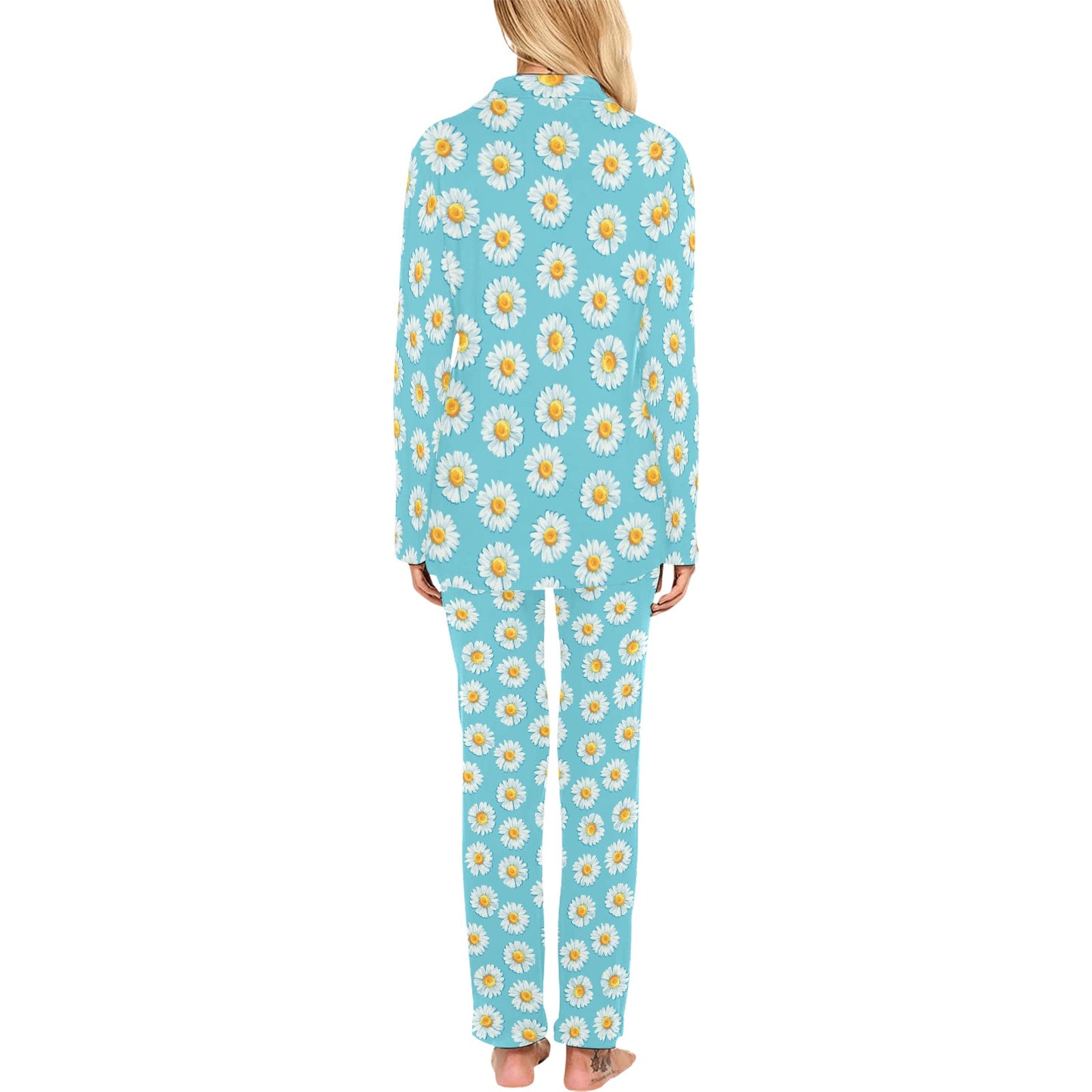 Daisy Pattern Print Design DS03 Women's Long Pajama Set