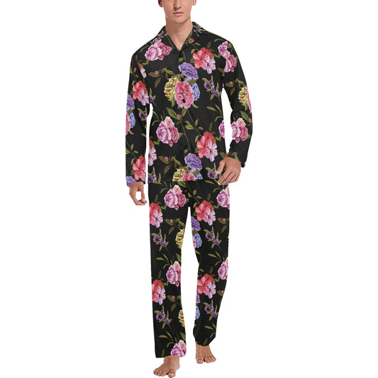 Carnations Pattern Print Design CN05 Men's Long Pajama Set