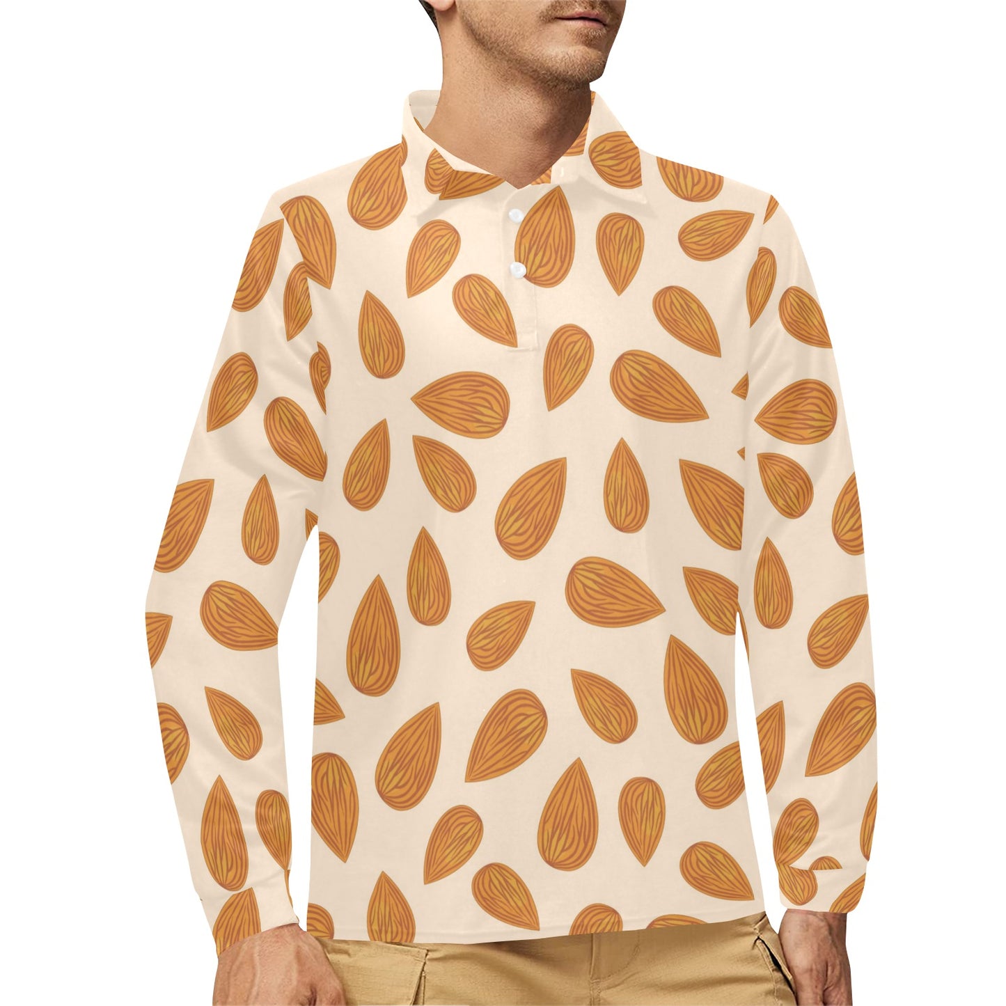 Almond Pattern Print Design 03 Long Sleeve Polo Shirt For Men's