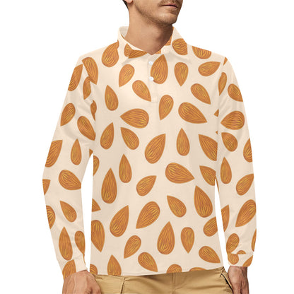 Almond Pattern Print Design 03 Long Sleeve Polo Shirt For Men's