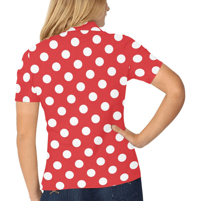 Polka Dot Red Pattern Print Design 04 Women's Polo Shirt