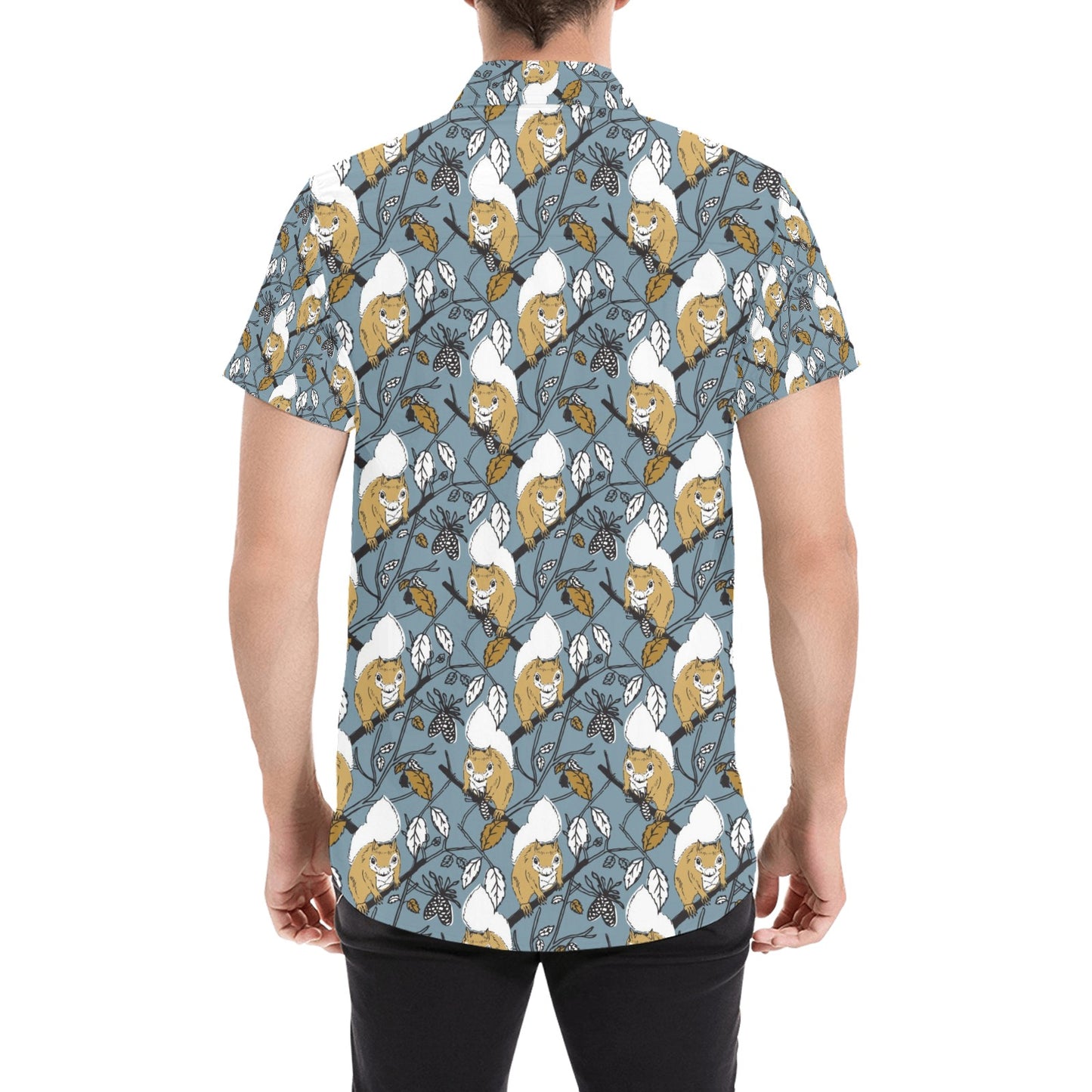 Squirrel Print Design LKS305 Men Short Sleeve Button Up Shirt
