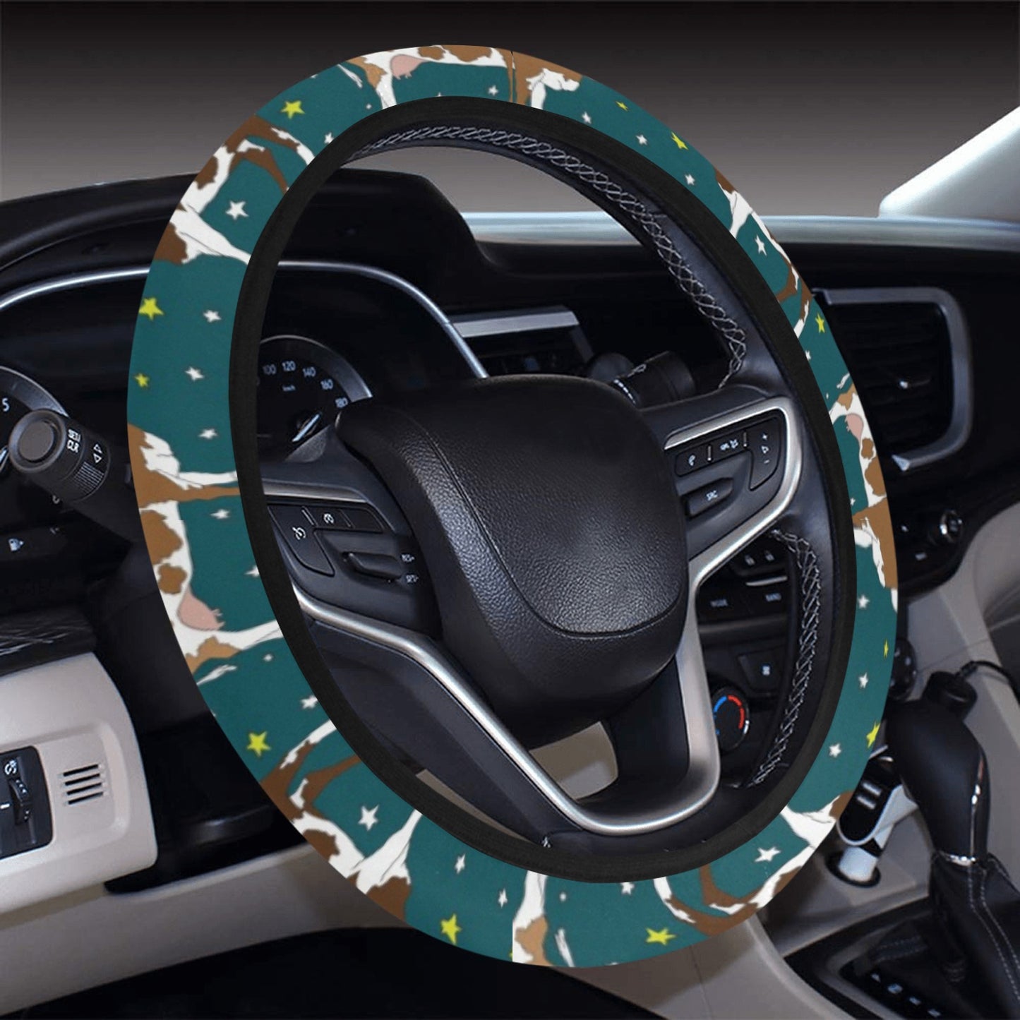 Cattle Print Design LKS404 Steering Wheel Cover with Elastic Edge