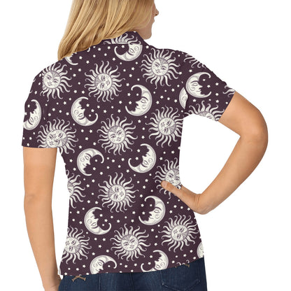 Sun Moon Face Women's Polo Shirt