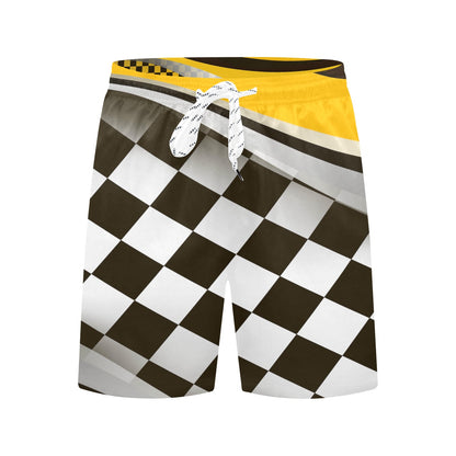 Checkered Flag Racing Style Men's Swim Trunks Beach Shorts