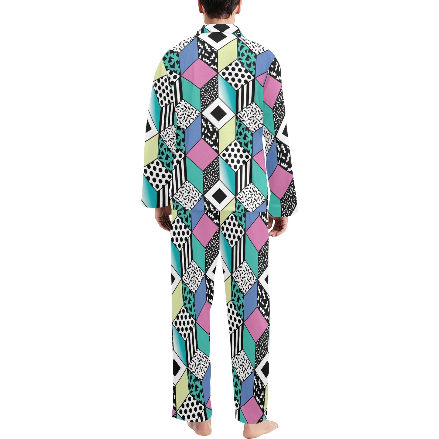 90s Pattern Print Design 3 Men's Long Pajama Set