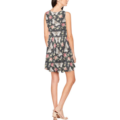 Butterfly Flower Pattern Print Design 07 Sleeveless Dress