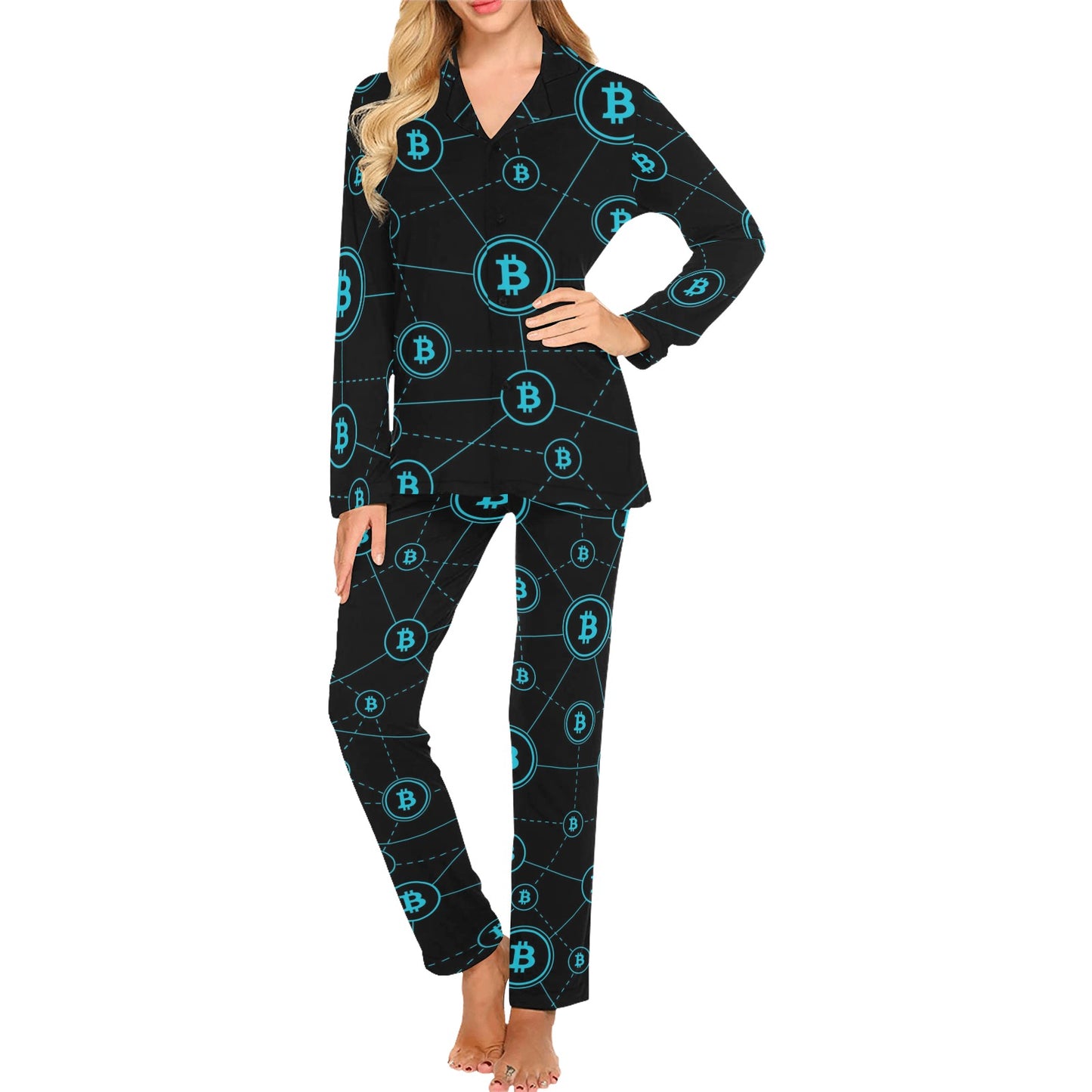 Cryptocurrency Pattern Print Design 01 Women's Long Pajama Set