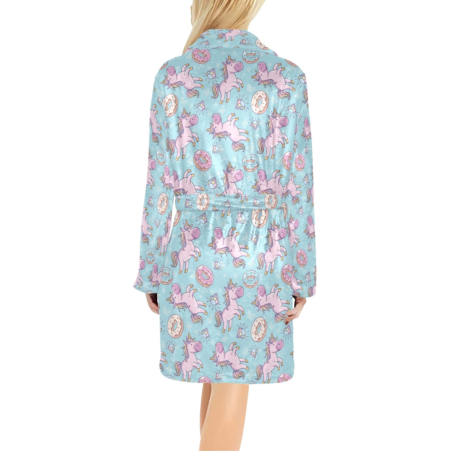 Donut Unicorn Pattern Print Design DN016 Women's Fleece Robe