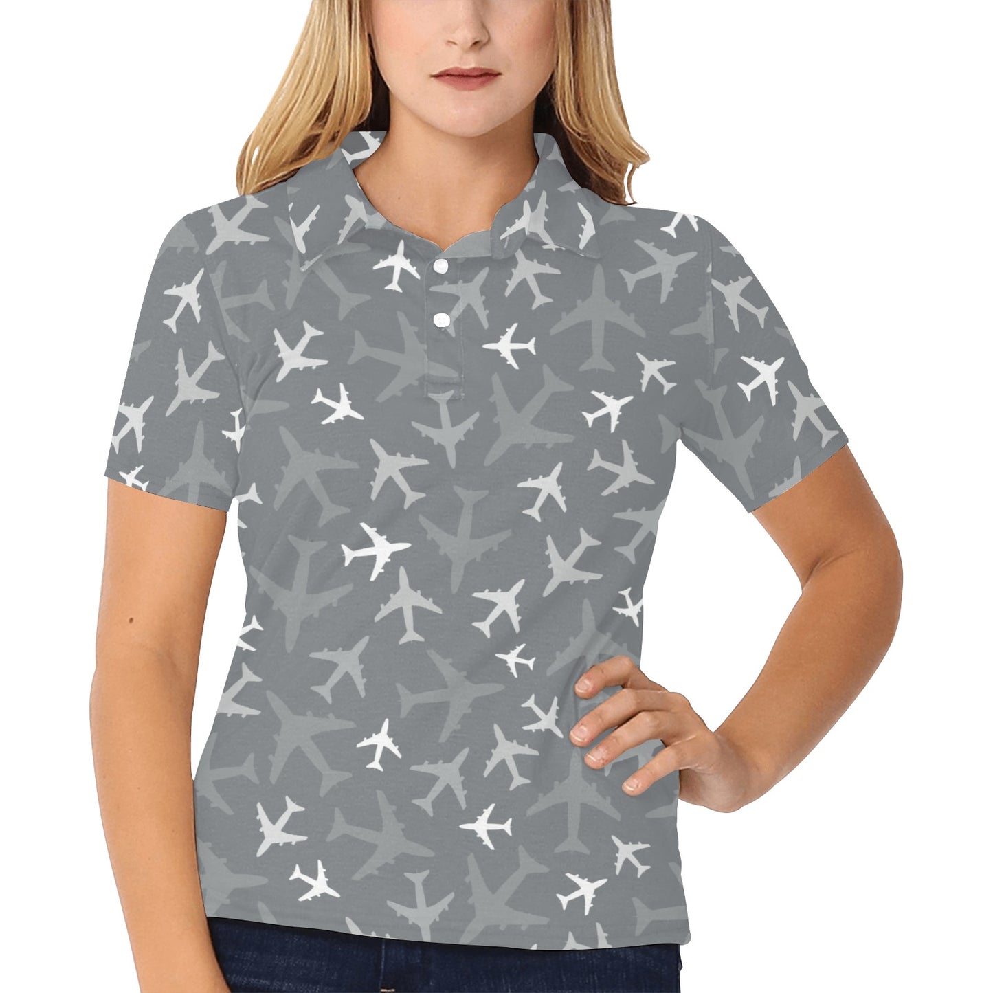 Airplane Pattern Print Design 02 Women's Polo Shirt