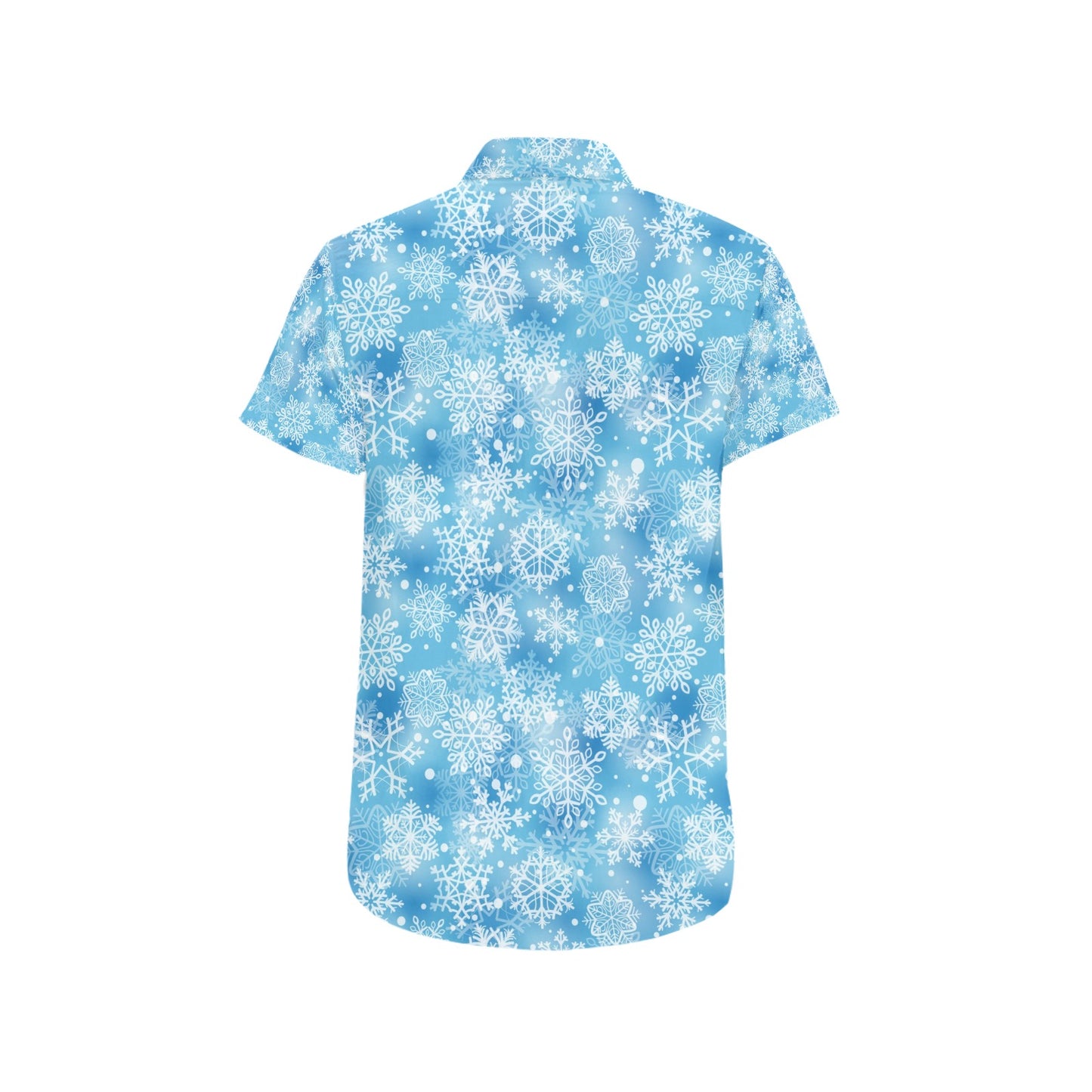 Snowflake Blue Print Design LKS301 Men Short Sleeve Button Up Shirt