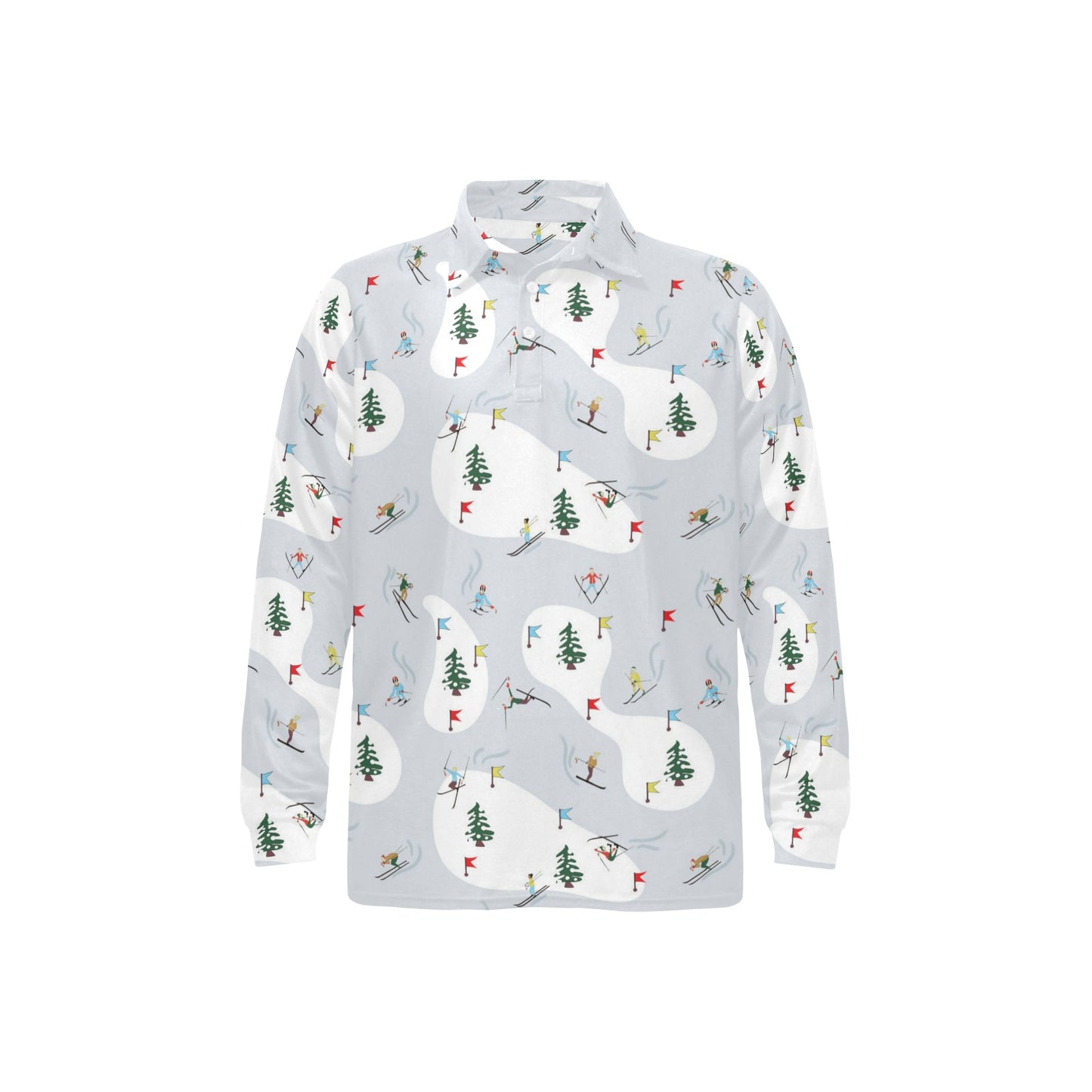 Ski Print Design LKS305 Long Sleeve Polo Shirt For Men's