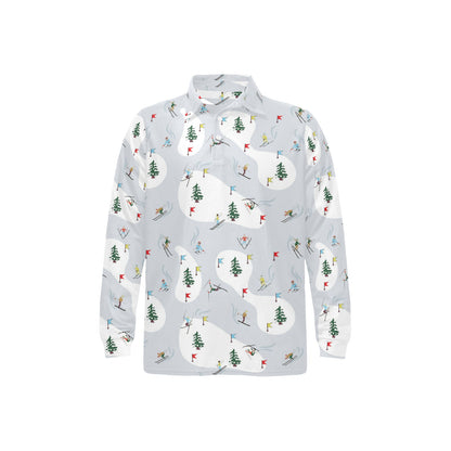Ski Print Design LKS305 Long Sleeve Polo Shirt For Men's
