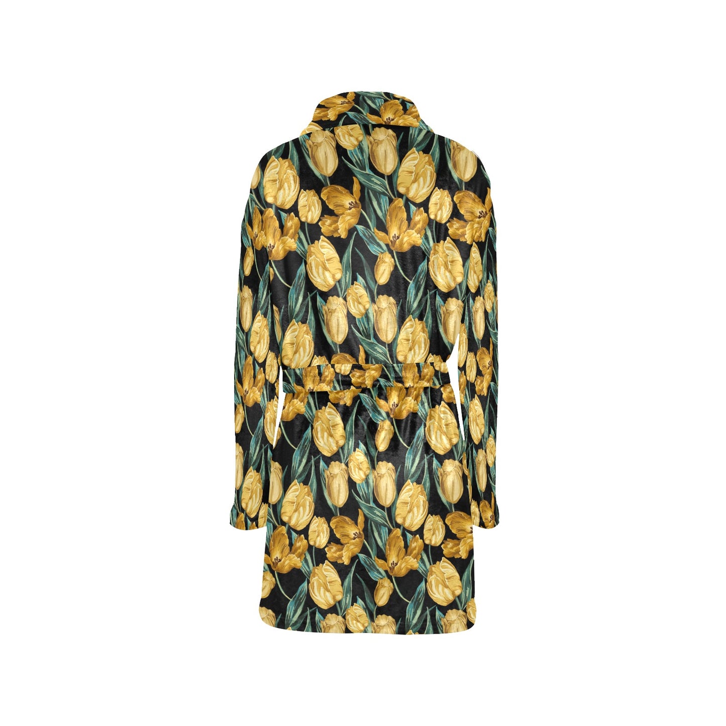Elegant Yellow Tulip Print Women's Fleece Robe