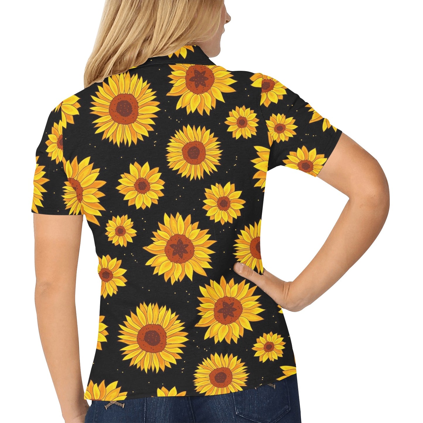 Sunflower Pattern Print Design SF09 Women's Polo Shirt