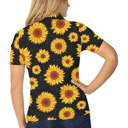 Sunflower Pattern Print Design SF09 Women's Polo Shirt