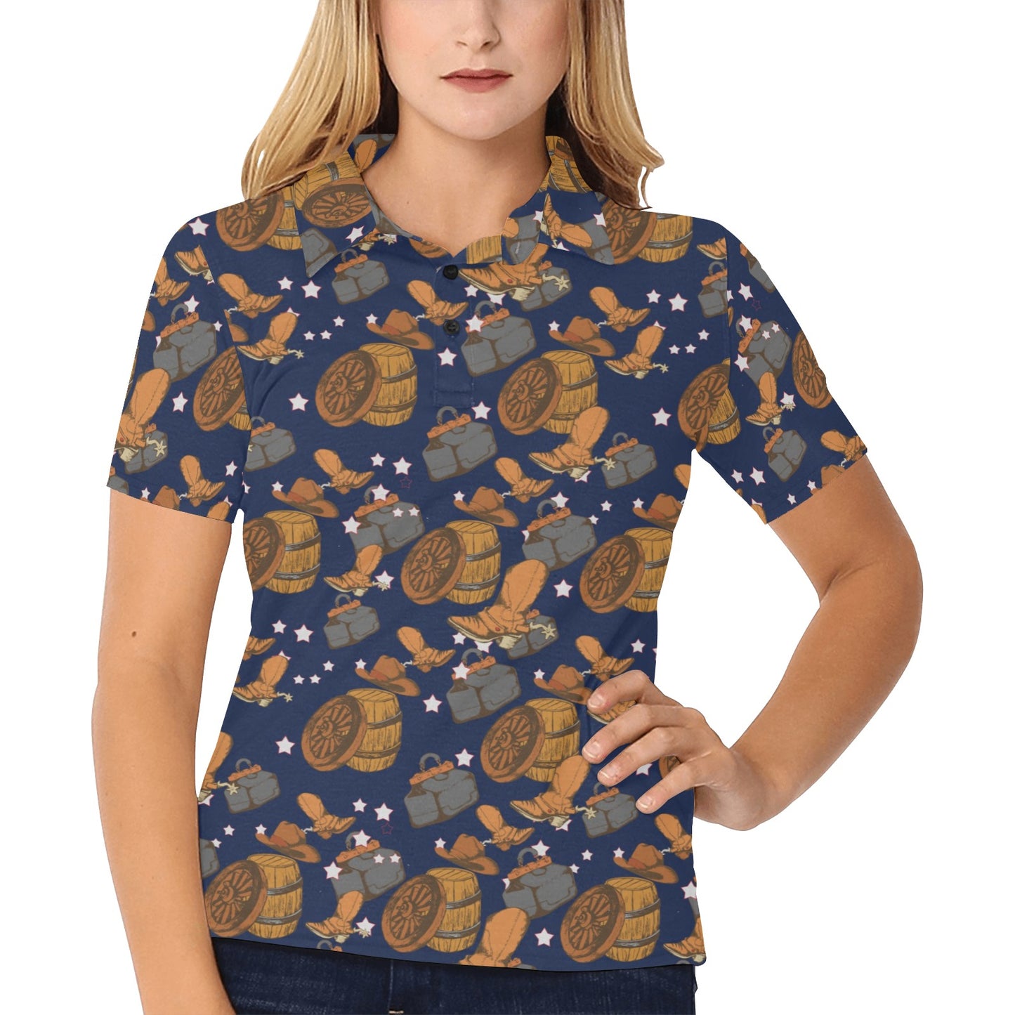 Cowboy Pattern Print Design 03 Women's Polo Shirt