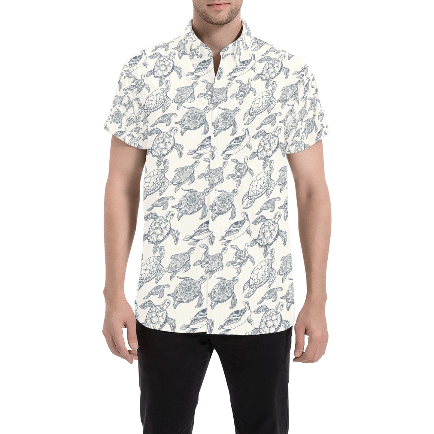 Sea Turtle Print Design LKS304 Men Short Sleeve Button Up Shirt