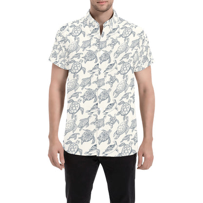 Sea Turtle Print Design LKS304 Men Short Sleeve Button Up Shirt