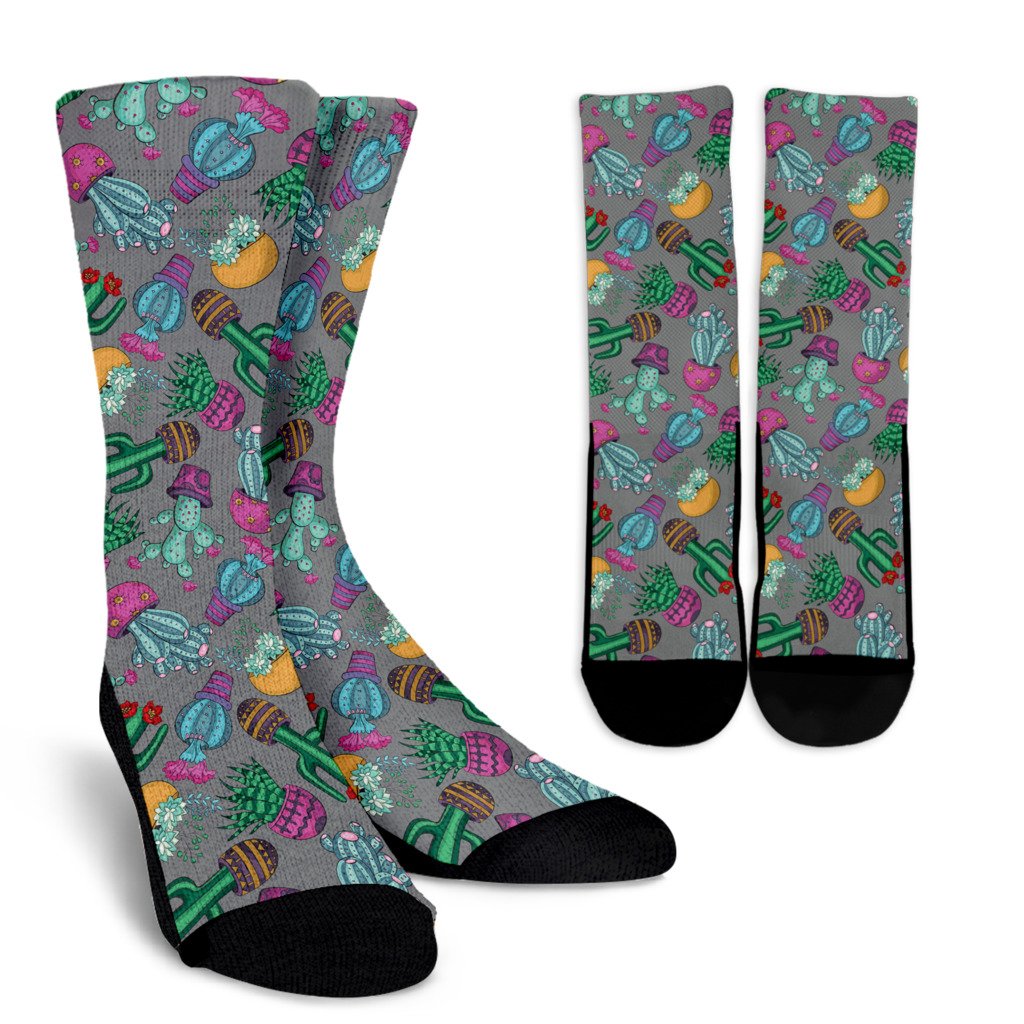 Cactus Colorful Print Pattern Crew Socks