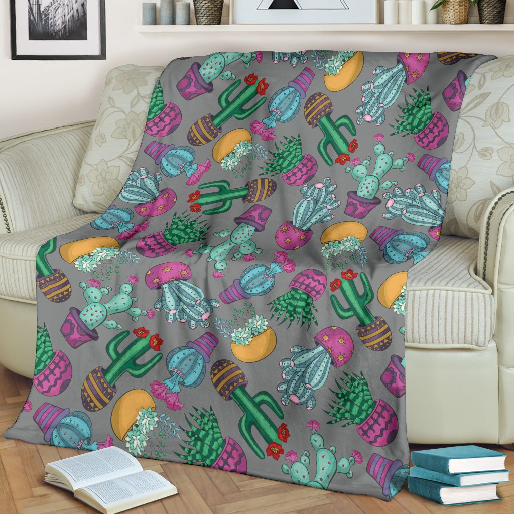Cactus Colorful Print Pattern Fleece Blanket